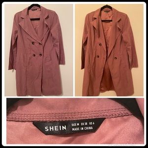 It’s a light weight SHEIN trench coat. Blush Pink in color.